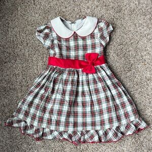 Holiday Plaid Dress with Red Bow